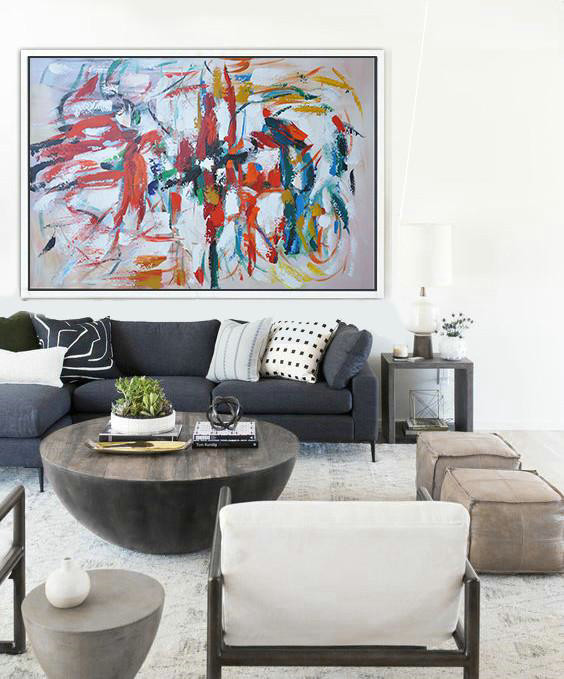 Abstract Painting Extra Large Canvas Art,Oversized Horizontal Contemporary Art,Acrylic Painting Wall Art,Red,White,Earthy Yellow,Pink.etc